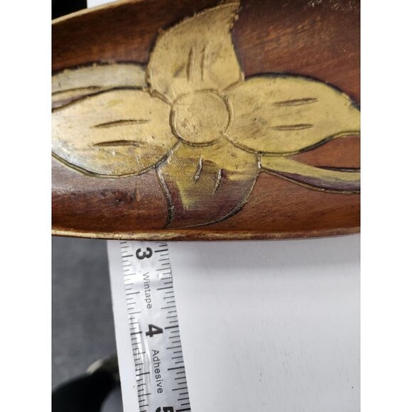 Vintage Handcarved Wood Abstract Floral Design Trinket Dish Decor Mid Century - Picture 7 of 7